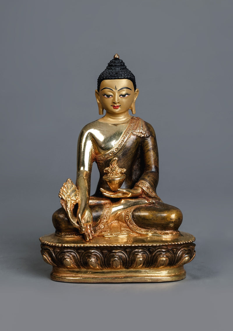 Handcrafted Partly Gold Plated Medicine Buddha Statue 5.5" – Tibetan Buddhist Art