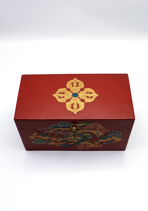 Handpainted Tibetan Dragon Wooden Box 10"