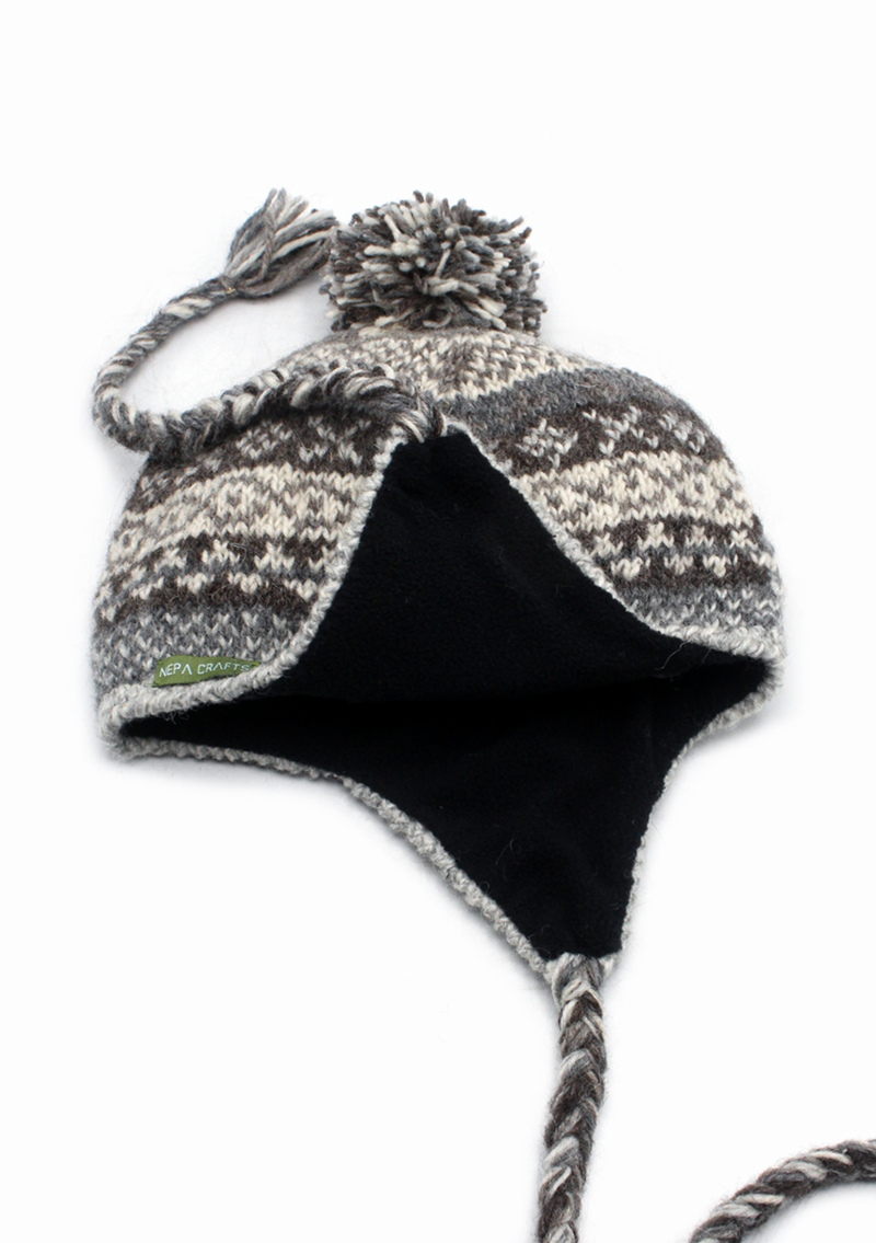 Natural Light Color Hand Knitted  Winter Sherpa Cap