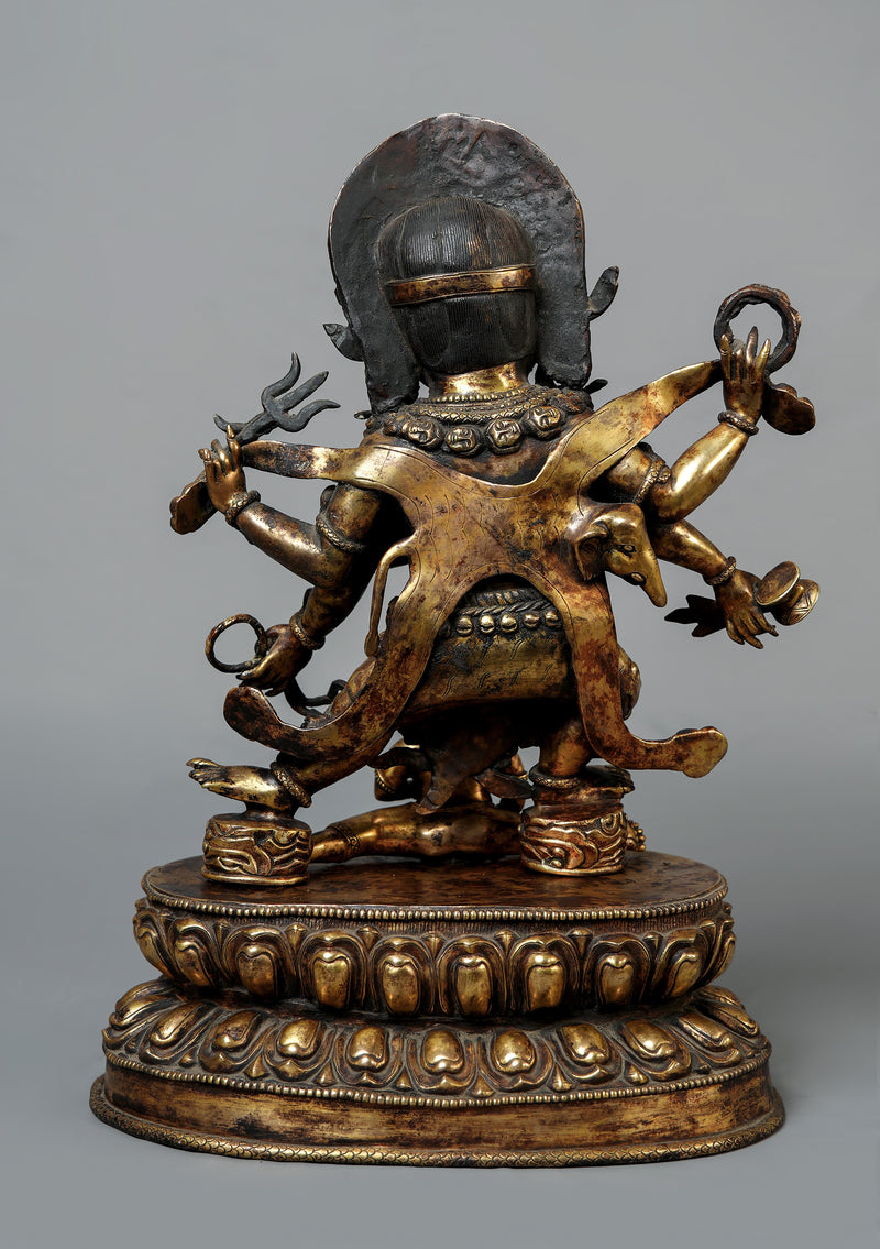 Masterpiece Antique Style Six Armed Mahakala with Ganesh Statue 17" H