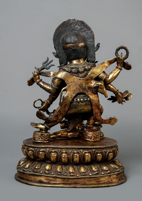 Masterpiece Antique Style Six Armed Mahakala with Ganesh Statue 17" H