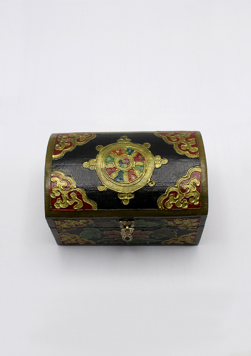 Handpainted Tibetan Wooden Optical Boxes with Dharmachakra- Medium
