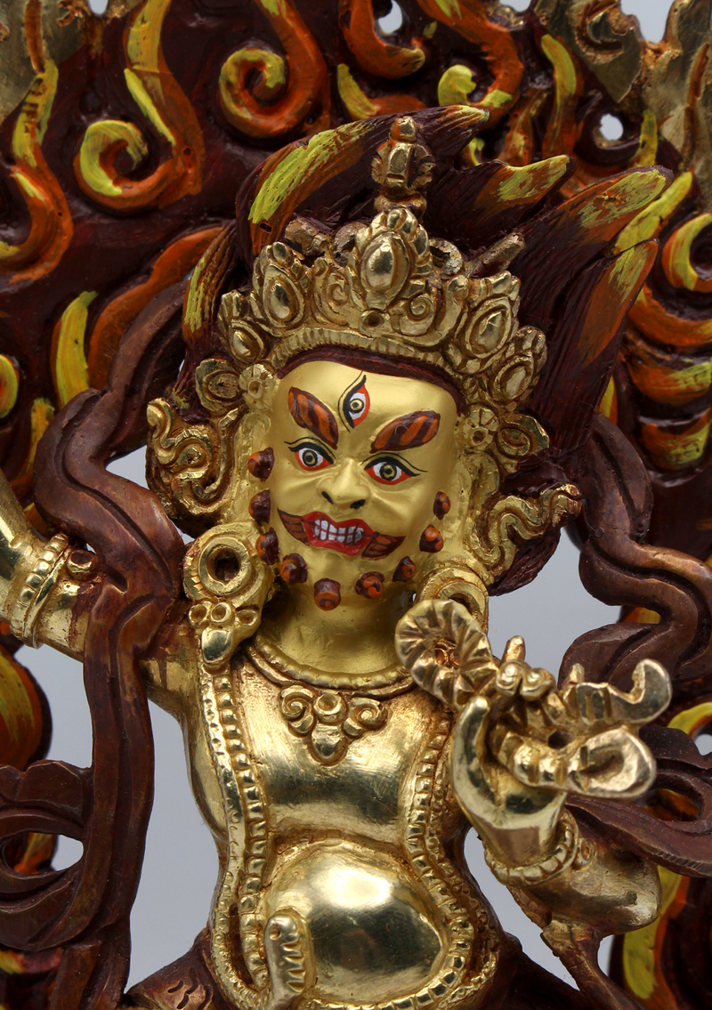 Copper Partly Gold Plated Vajrapani Statue 8.5"H