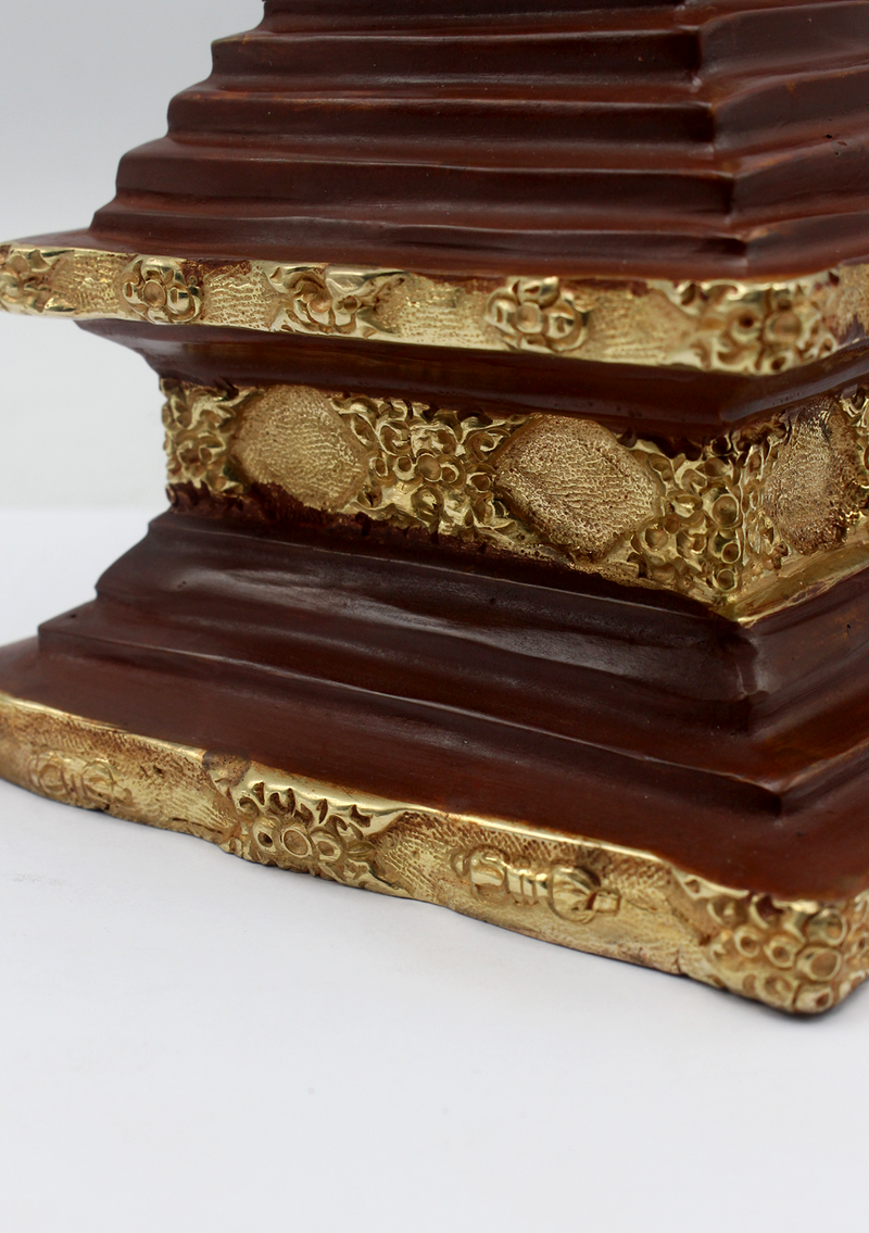 Partly Gold Plated Buddhist Stupa Chorten 8.5"H