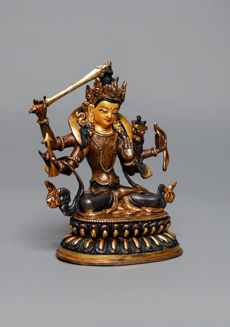 Partly Gold Plated Maha Manjushree Statue 6.25" H