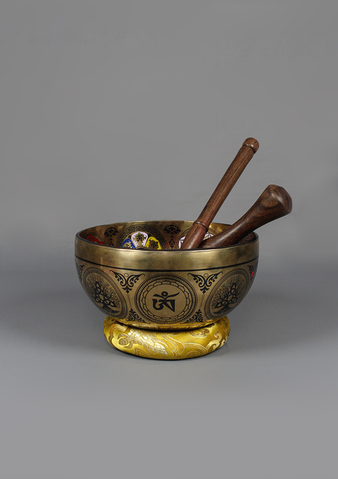 Om Mani Padme Hum Mandala Painted  Singing Bowl 8"