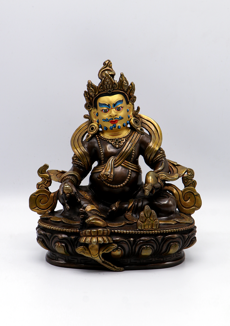 Gold Face Painted Copper Kubera Statue 7.8"H