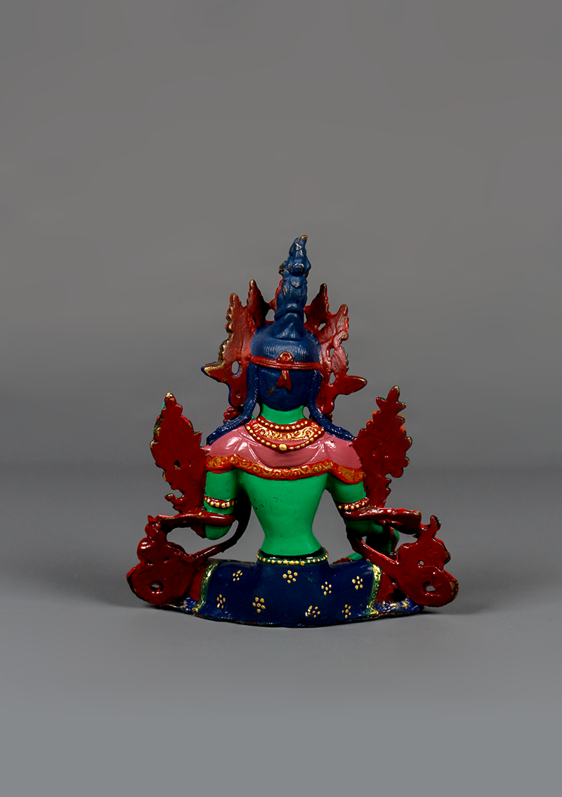 Hand Painted Copper Green Tara Statue 5"