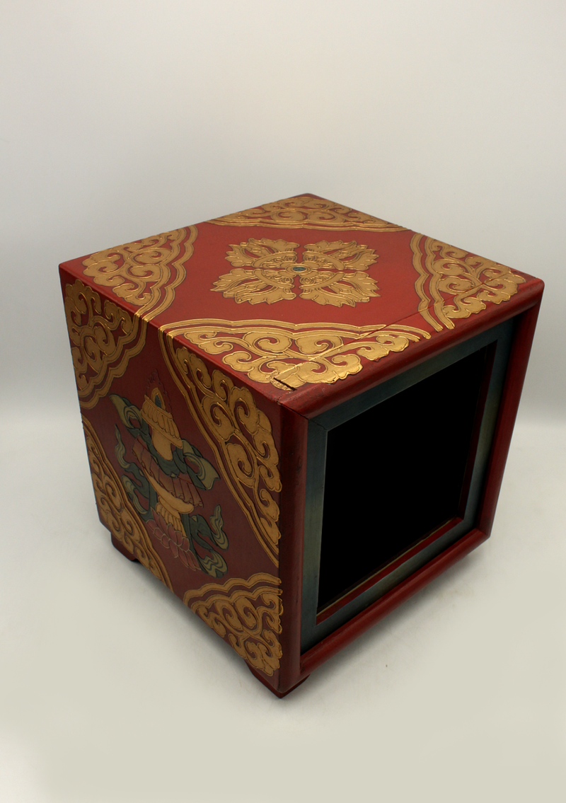 HandCrafted Tibetan Wooden Box for the Ritual Treasure Vase