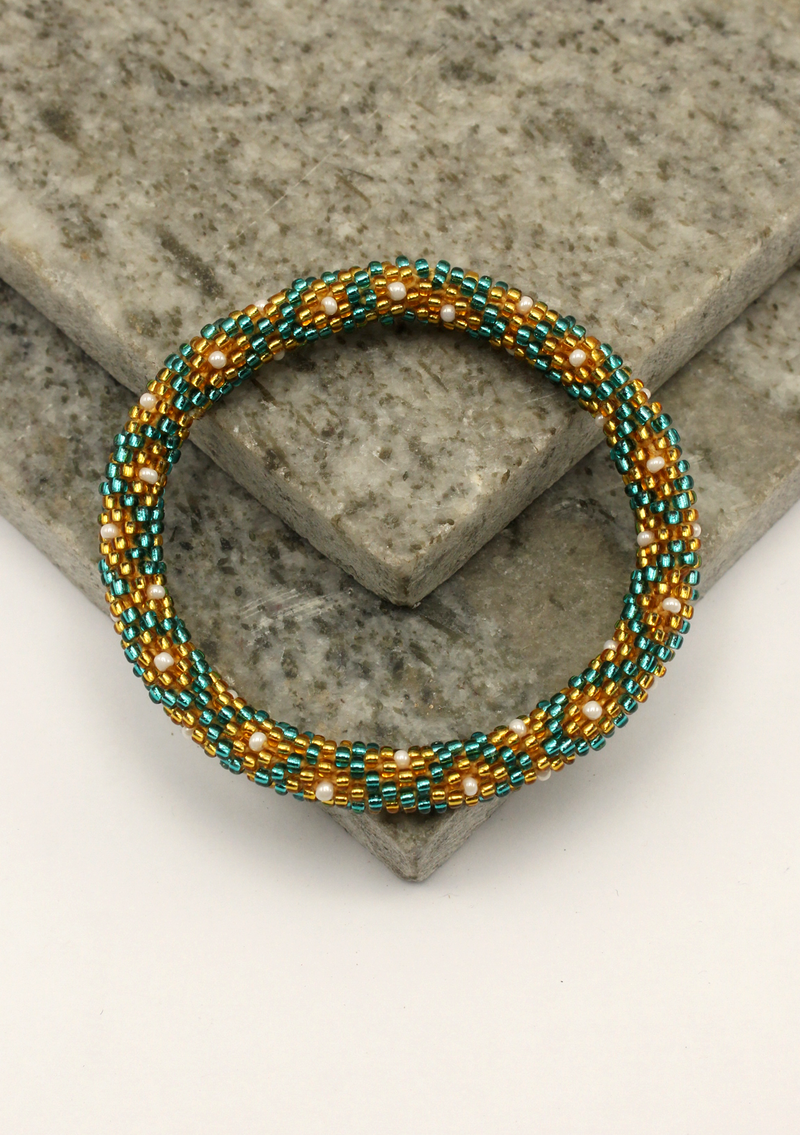Green Golden  Roll on Beads Shrawan Bracelet