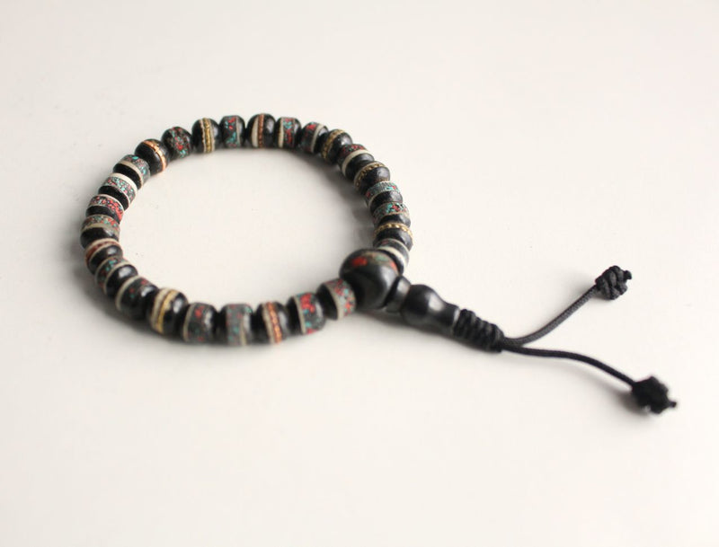 Black Bone Inlaid Wrist Mala