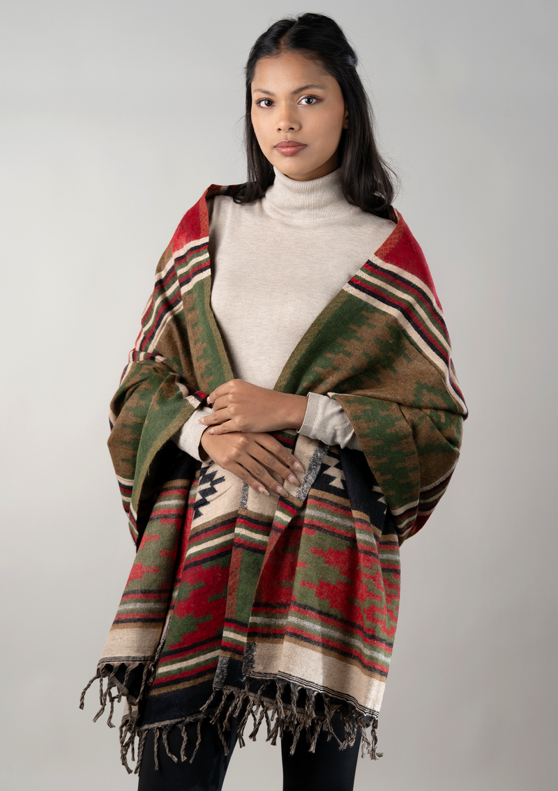Handloomed Zigzag Pattern Woolen Shawl - Lancer