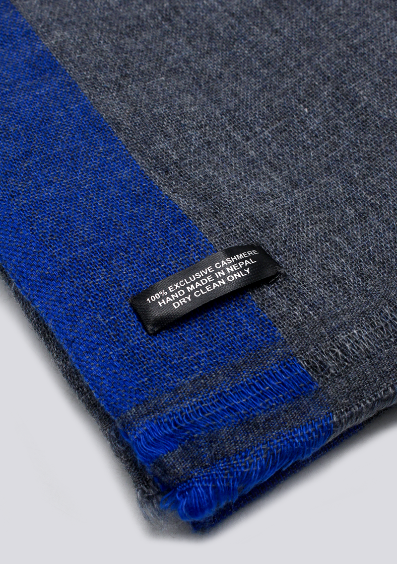 Blue Border Plain Dark Gray Mix Wool Cashmere Shawl