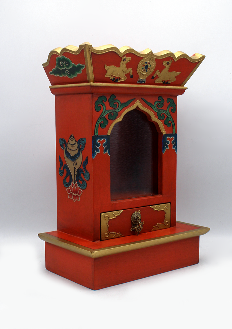 Conch Tibetan Wooden Shrine Altar Box with Glass