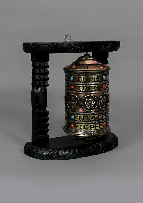 Wall Hanging Single Prayer Wheel with Stone Inlays