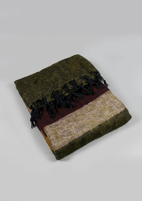 Green Brown Stripe Yak Wool Meditation and Yoga Blanket