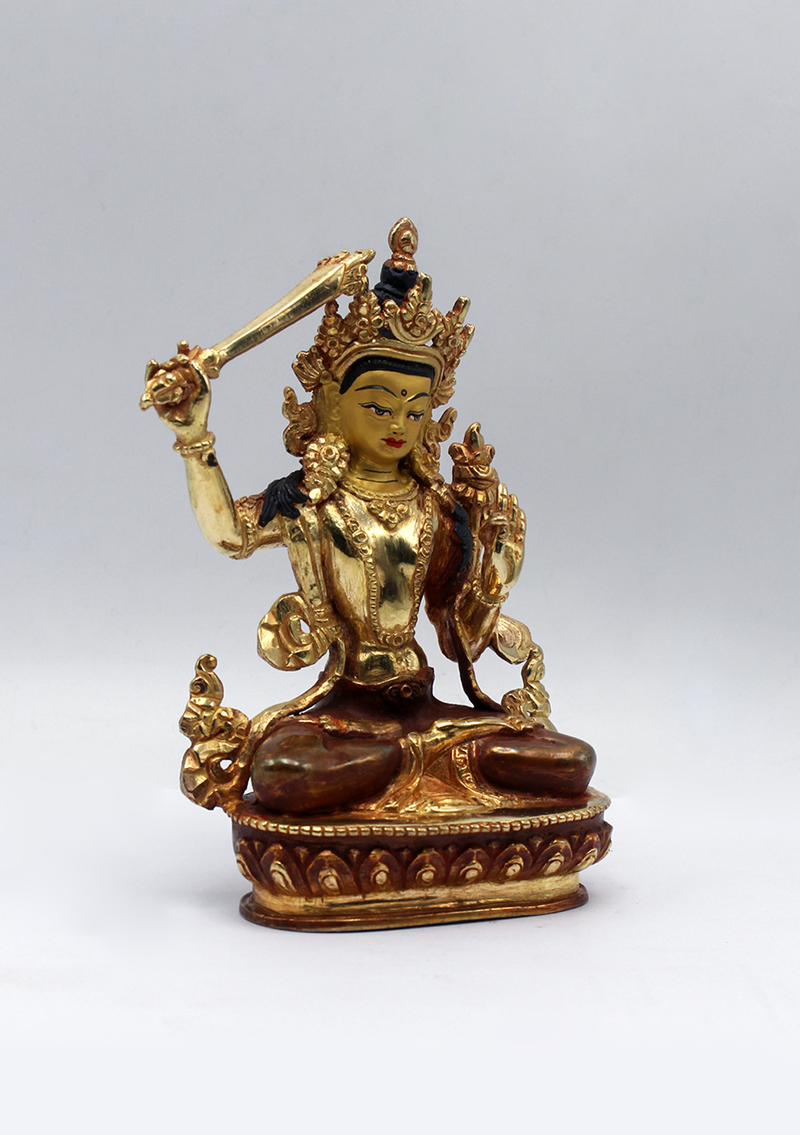 Partly Gold Plated Manjushri Statue 5.5" H
