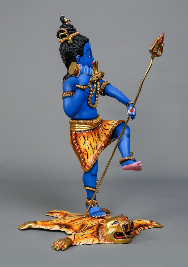 Handcrafted Dancing Shiva Statue – Blue Nataraja Shiva with Trishul & Damaru
