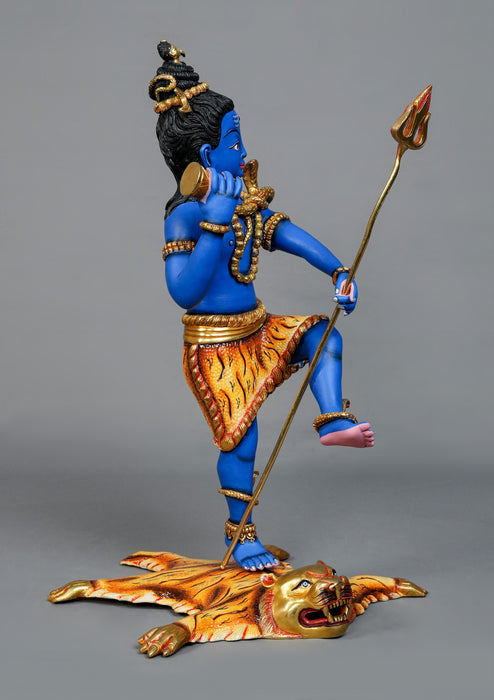 Handcrafted Dancing Shiva Statue – Blue Nataraja Shiva with Trishul & Damaru