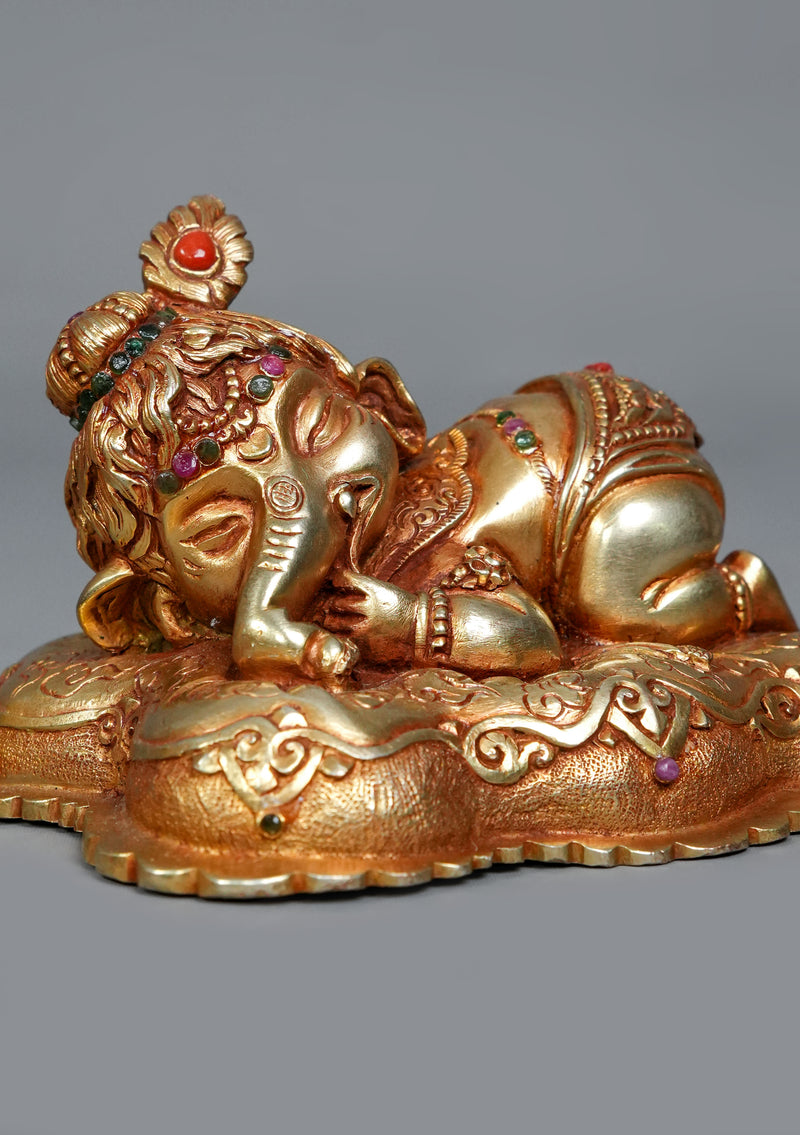 Handmade Copper  Gilded  Ganesh Idol for Home Décor & Spiritual Blessings