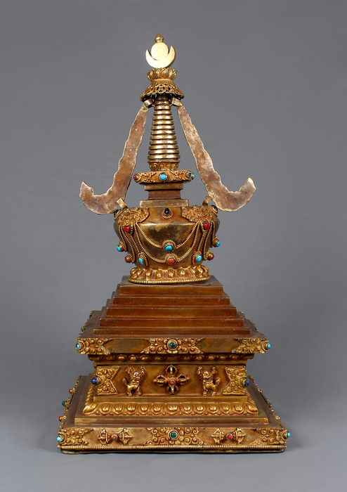 Handcrafted  Gold Plated Chorten Stupa 13" H