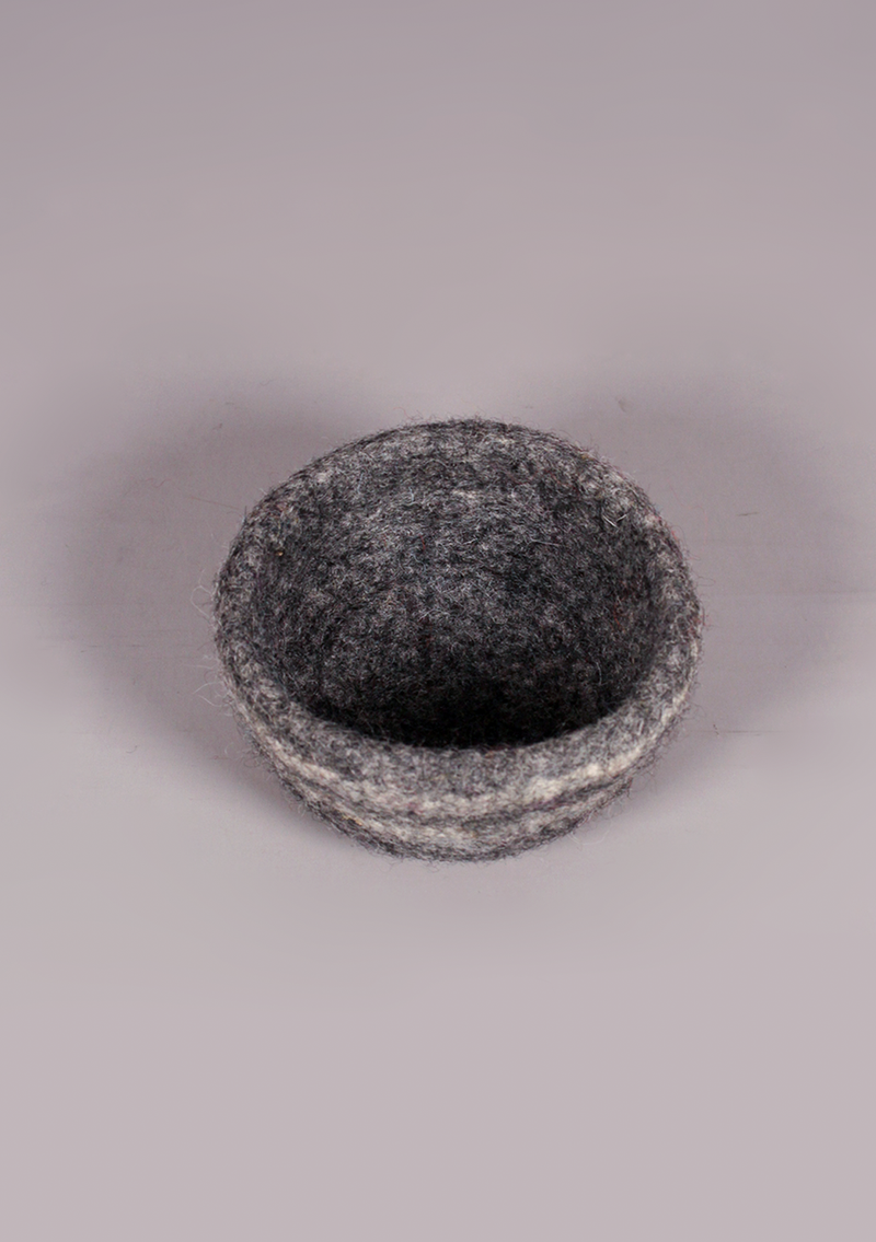 Handmade Felt Bowls with Stripes - Dark Grey