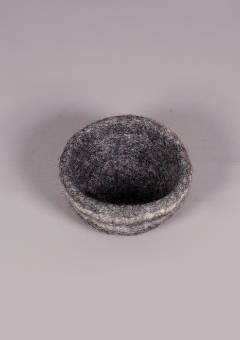 Handmade Felt Bowls with Stripes - Dark Grey