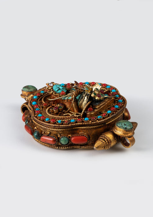 925 Silver Tibetan Ghau with Gold Plating and Stones- Green Tara & White Tara