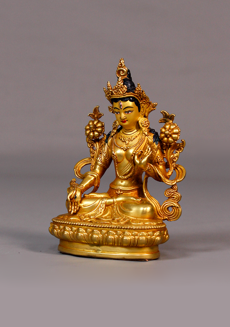 Fully Gold Plated White Tara Statue 4.25"H
