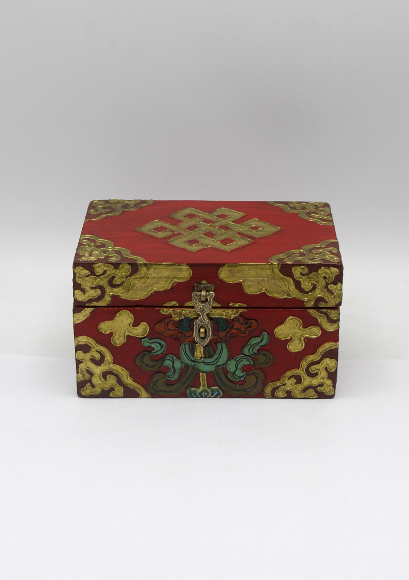 Handpainted Tibetan Wooden Boxes with Endless Knot - Medium