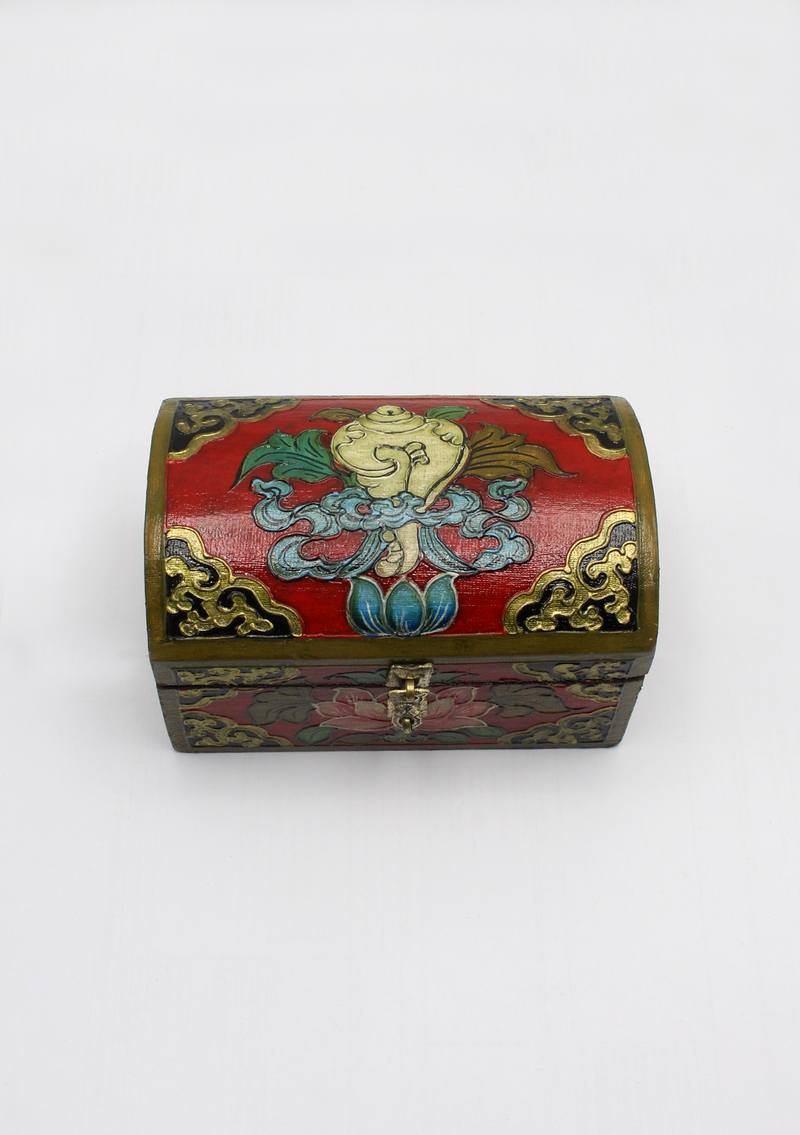 Handpainted Tibetan Wooden Optical Boxes with Conch - Medium