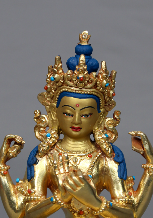 24K Gold Plated Stone Inlaid Pragya Paramita Statue 6.25" H