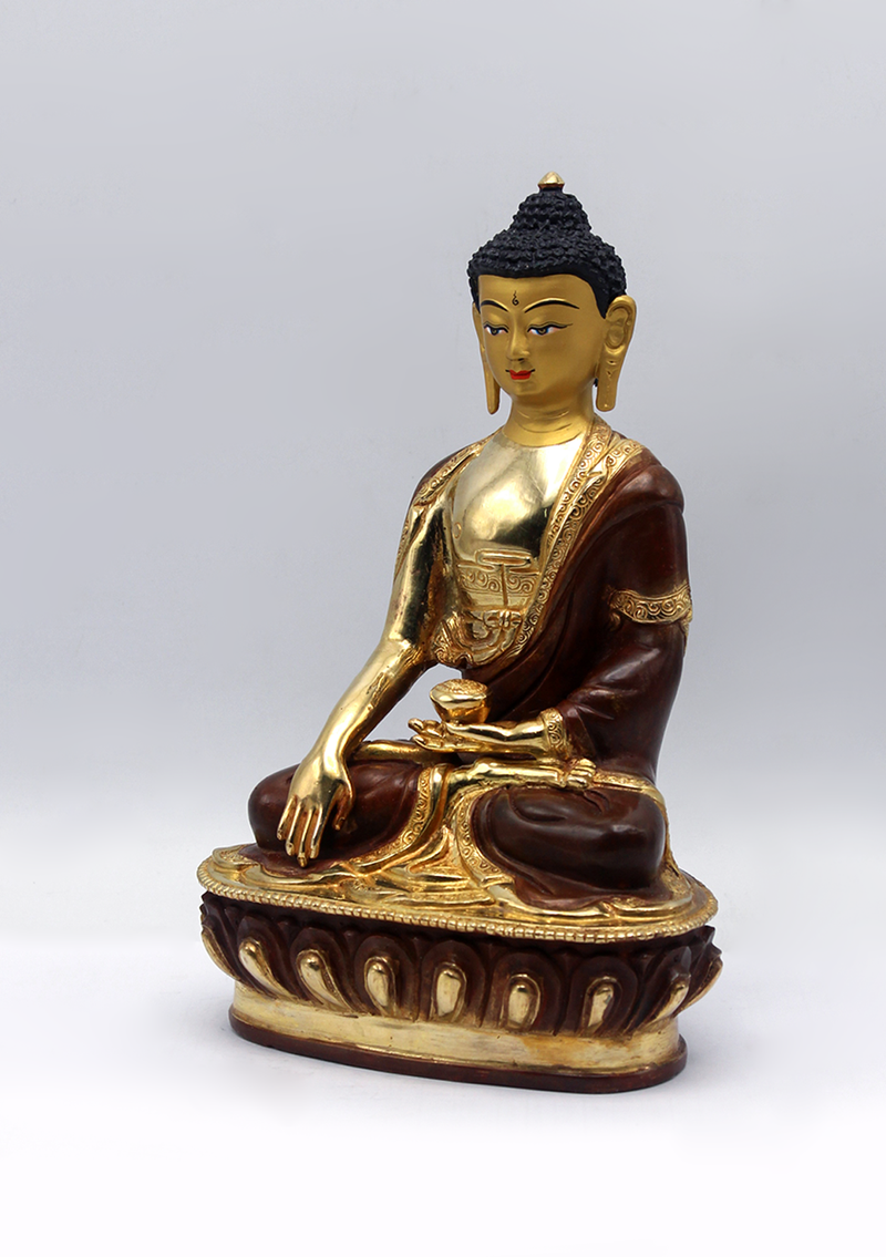 Shakymuni Buddha Gold Plated Statue 8" H