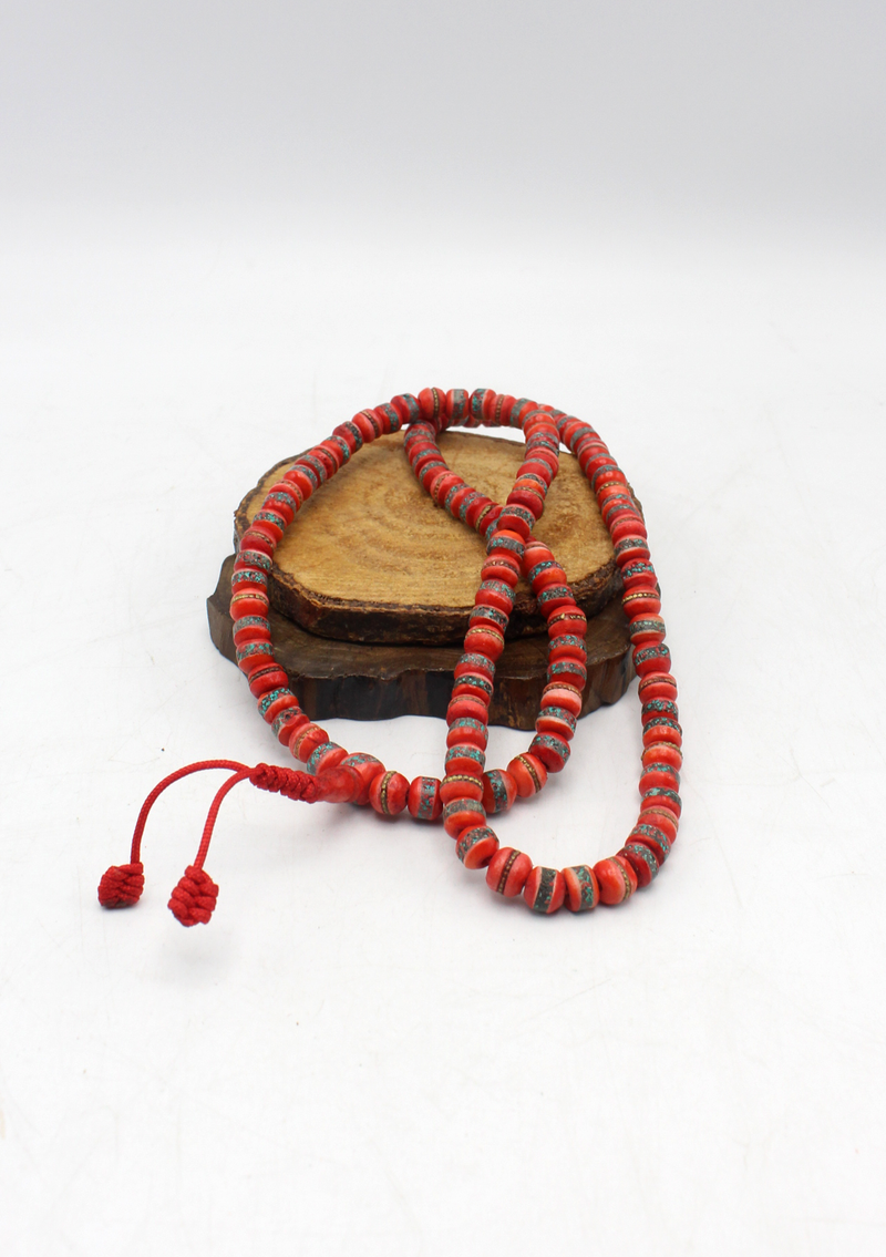 Bone Inlaid Red Prayer Mala 7mm