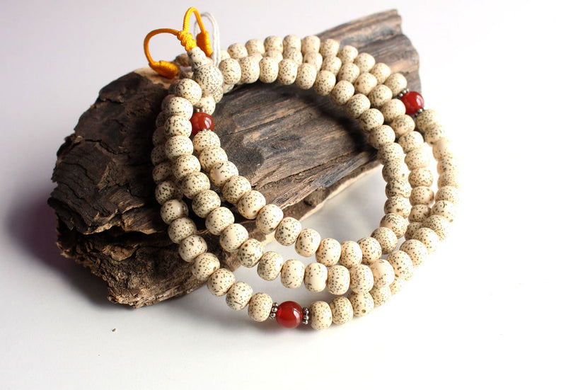 108 Lotus Seeds Tibetan Prayer Mala with Carnelian Spacer