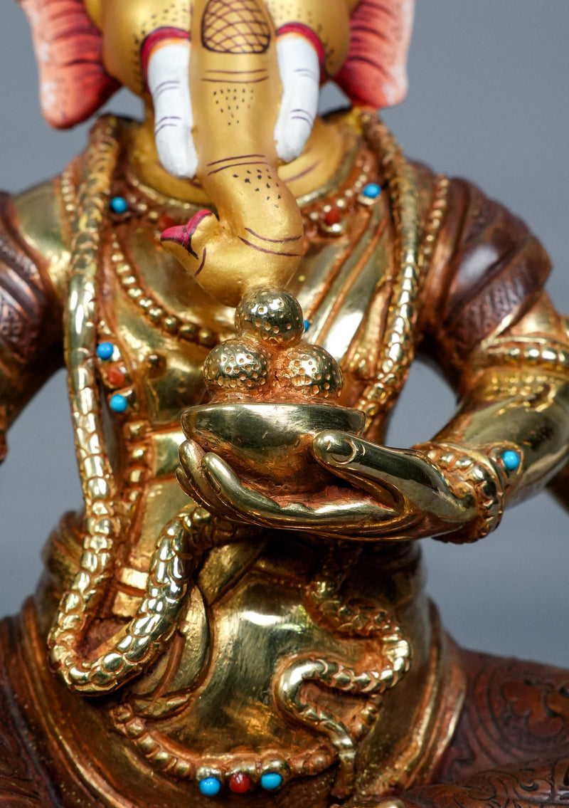 Handcrafted Copper Gilt Ganesha Sculpture 9" High