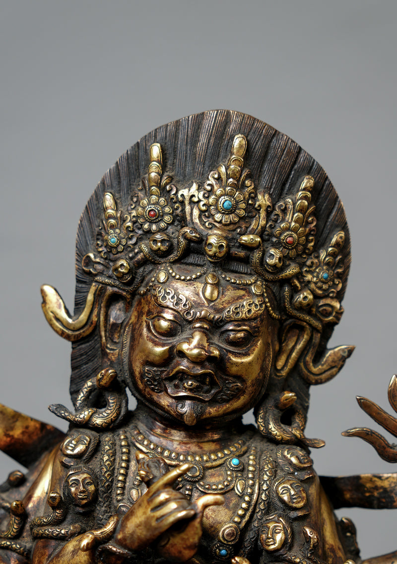 Masterpiece Antique Style Six Armed Mahakala with Ganesh Statue 17" H