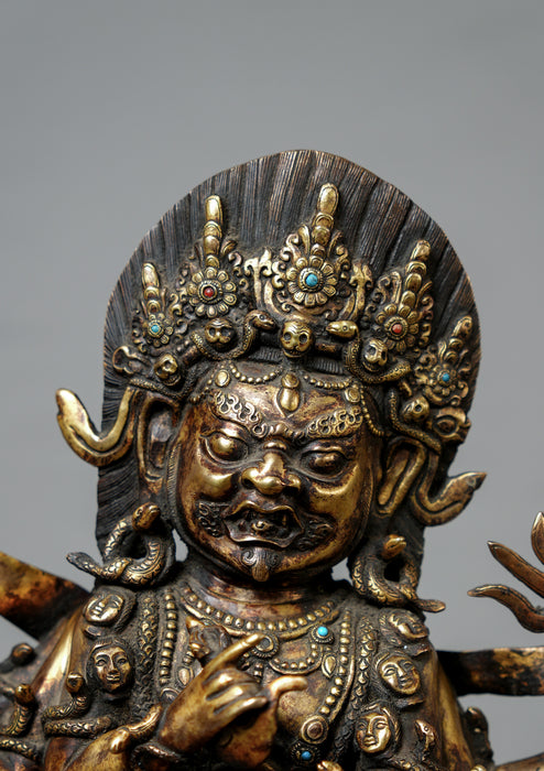 Masterpiece Antique Style Six Armed Mahakala with Ganesh Statue 17" H