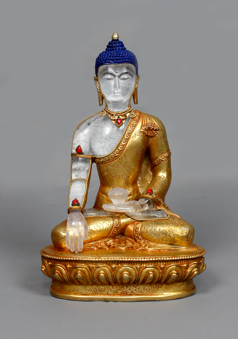 Gold Plated Crystal Shakyamuni Buddha Statue 9"H
