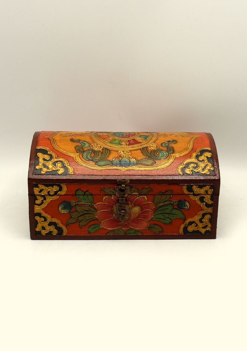 Handpainted Tibetan Wooden Dharma Wheel Optical Box