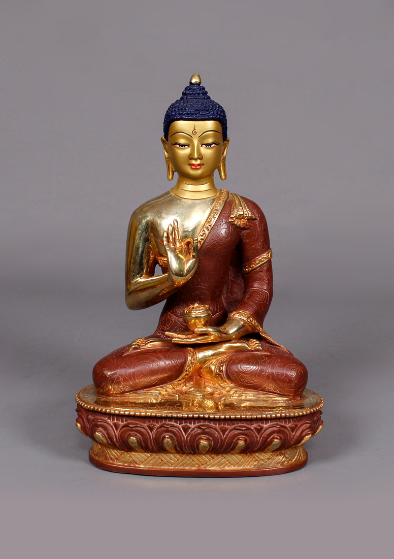 Partly Gold Plated Amoghasiddhi Buddha Statue 9.5" H