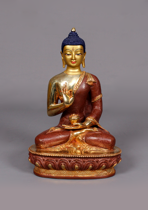 Partly Gold Plated Amoghasiddhi Buddha Statue 9.5" H