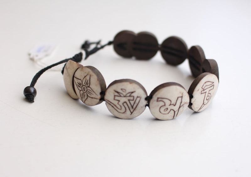 Om Mani Carved Bone Adjustable Bracelet