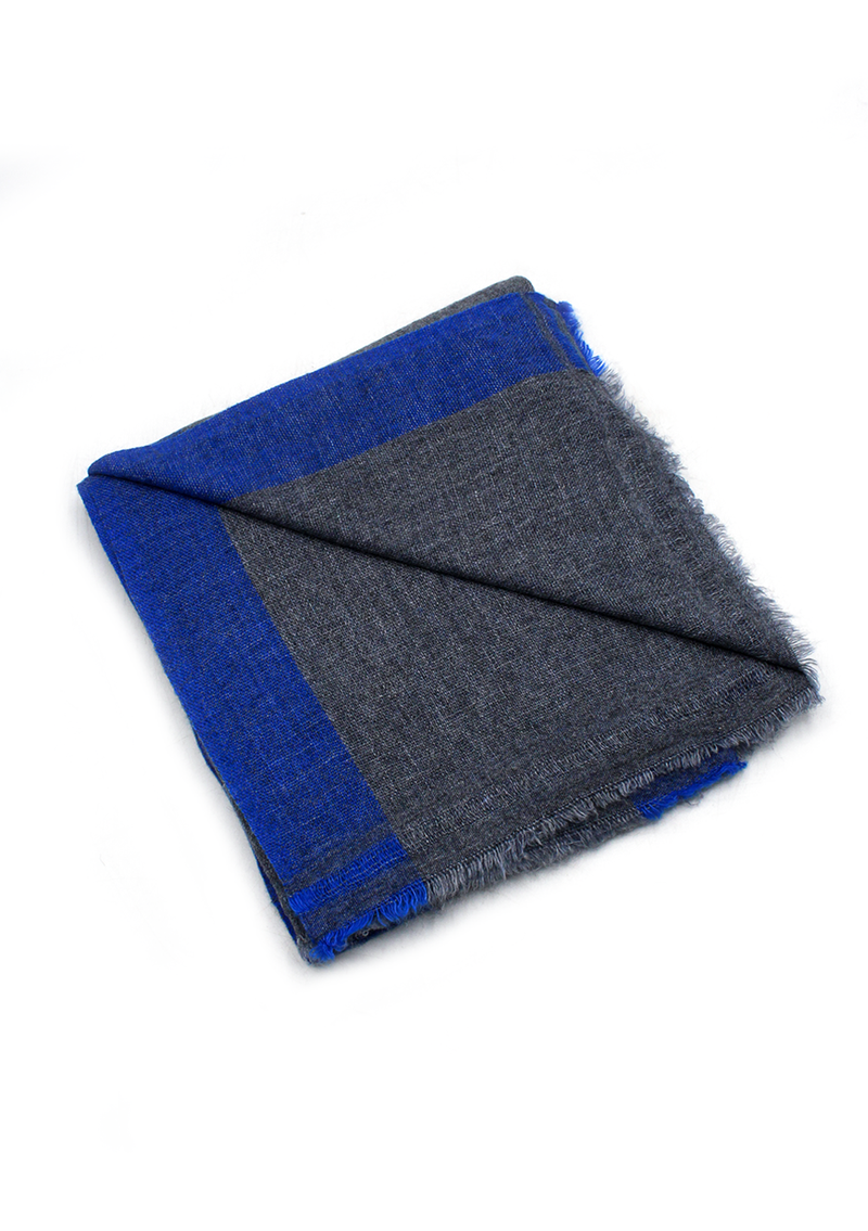 Blue Border Plain Dark Gray Mix Wool Cashmere Shawl