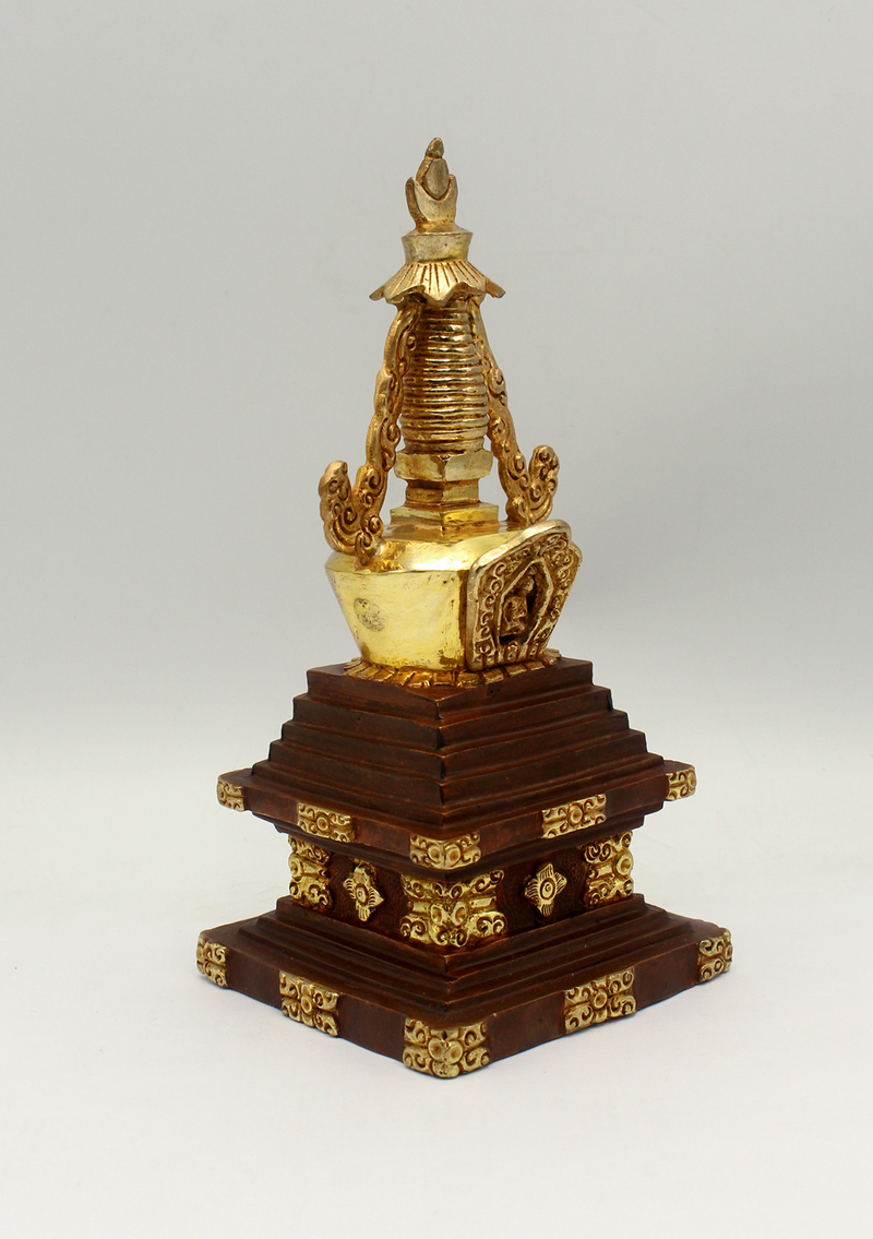Buddhist  Stupa Chorten  24 K Gold 7" H