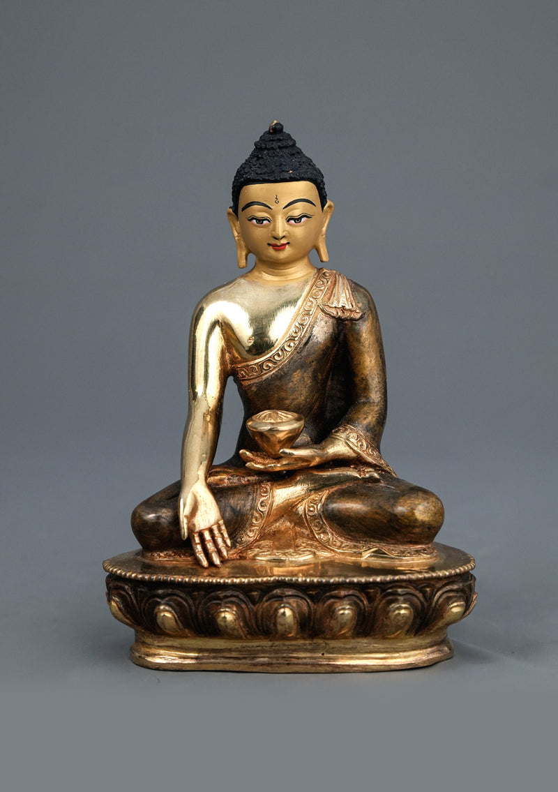 Partly Gold-Plated Ratnasambhva  Buddha Statue 5.5" H | Handmade in Nepal
