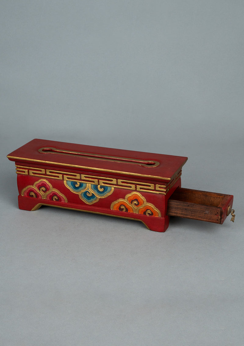 Handpainted Tibetan Motif Pattern Wooden Incense Burner