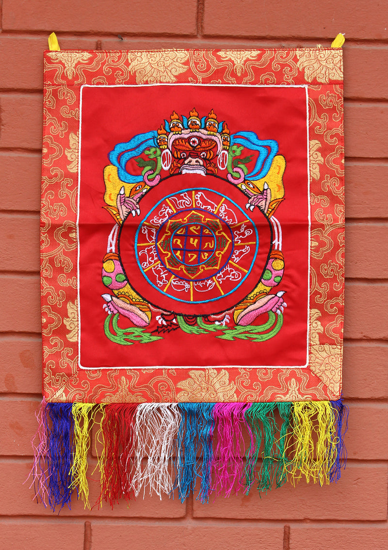 Tibetan Calendar Embroidery Brocade Framed Wall Hanging Banner
