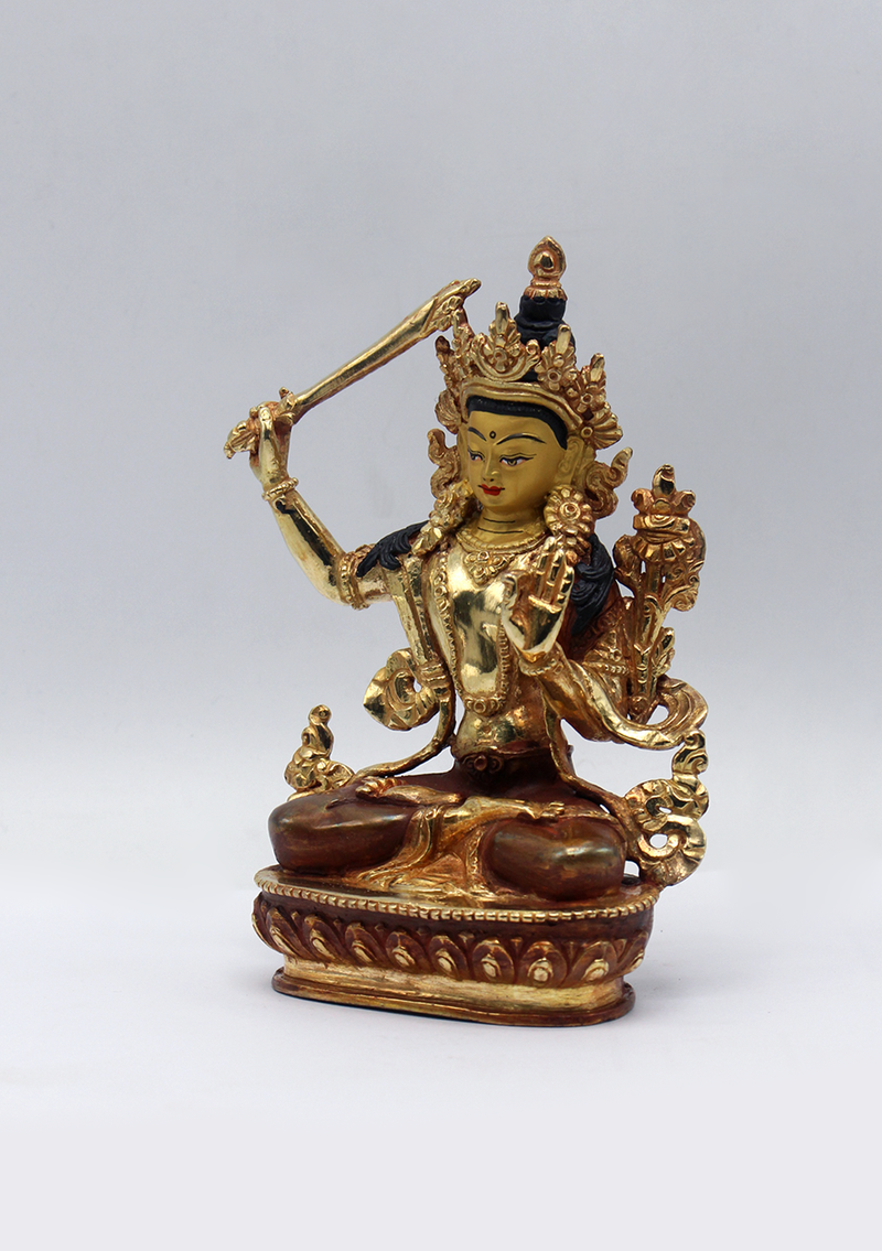 Partly Gold Plated Manjushri Statue 5.5" H
