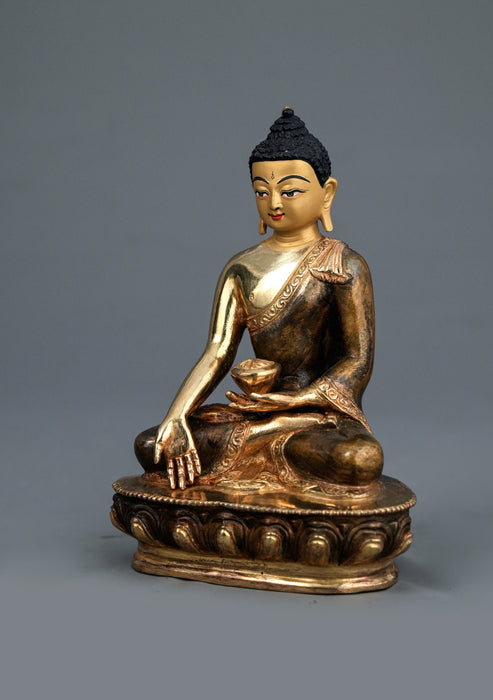 Partly Gold-Plated Ratnasambhva  Buddha Statue 5.5" H | Handmade in Nepal